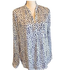 Paper Brand Top Black and White Cheetah Dot Print Popover Tunic Blouse Medium